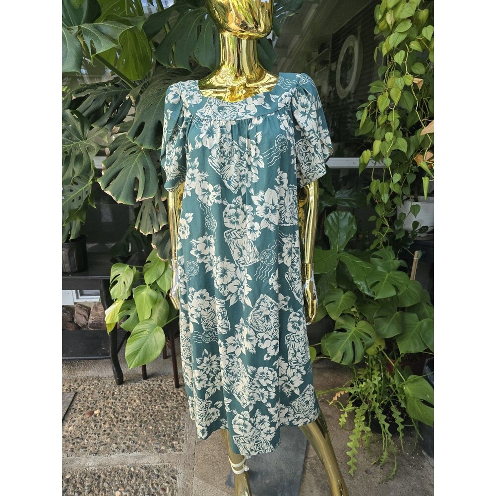 Hilo Hattie Hawaiian Muumuu Dress Women’s XL Teal Floral Made in Hawaii